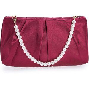 ⚡ Women's Dark Red Evening Formal Pleated Satin Fabric Zipper Closure Clutch Bag